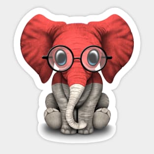 Baby Elephant with Glasses and Indonesian Flag Sticker